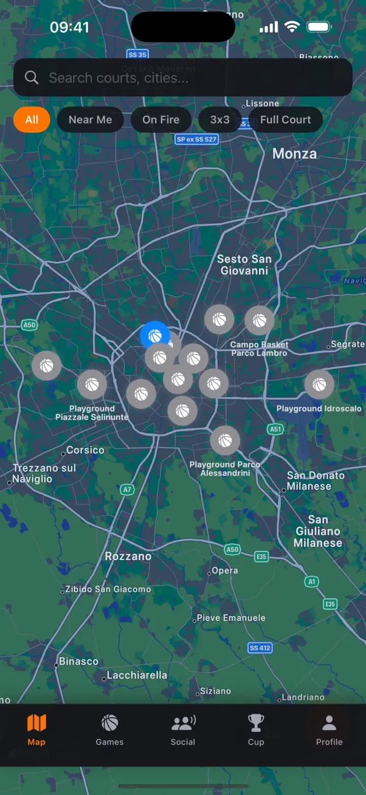 Mappa: Campi a nord di Milano, filtri per tipo e stato